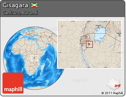 Shaded Relief Location Map of Gisagara, highlighted country, highlighted parent region