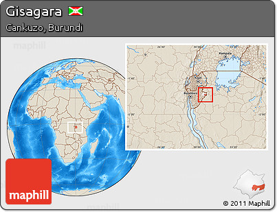 Shaded Relief Location Map of Gisagara, highlighted parent region, within the entire country