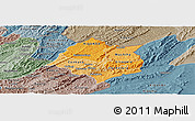 Political Shades Panoramic Map of Cankuzo, semi-desaturated