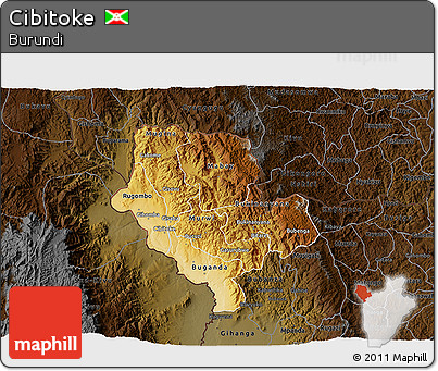 Physical 3D Map of Cibitoke, darken