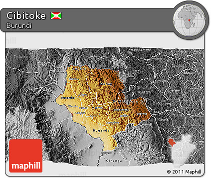 Physical 3D Map of Cibitoke, desaturated