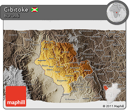Physical 3D Map of Cibitoke, semi-desaturated