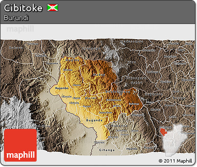 Physical 3D Map of Cibitoke, semi-desaturated