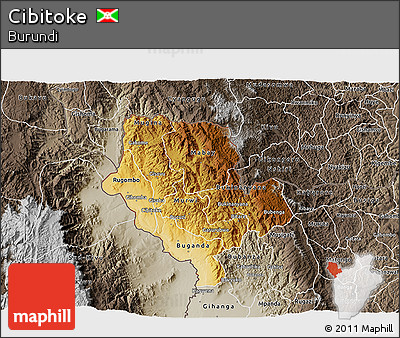 Physical 3D Map of Cibitoke, semi-desaturated