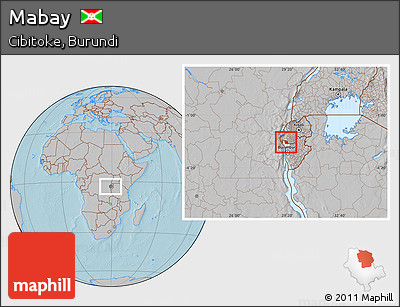 Gray Location Map of Mabay, highlighted parent region, hill shading