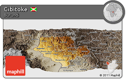 Physical Panoramic Map of Cibitoke, semi-desaturated