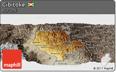 Physical Panoramic Map of Cibitoke, semi-desaturated