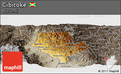 Physical Panoramic Map of Cibitoke, semi-desaturated