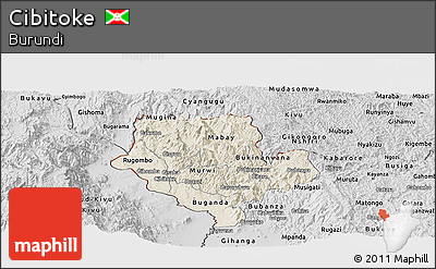 Shaded Relief Panoramic Map of Cibitoke, desaturated