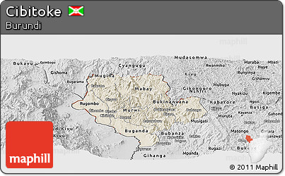 Shaded Relief Panoramic Map of Cibitoke, desaturated