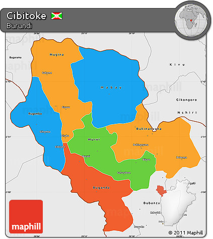 Political Simple Map of Cibitoke, single color outside, borders and labels