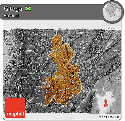 Physical 3D Map of Gitega, desaturated