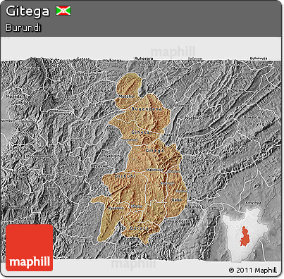 Satellite 3D Map of Gitega, desaturated
