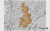 Satellite 3D Map of Gitega, lighten, desaturated