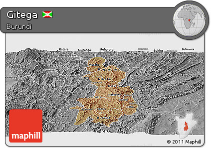 Satellite Panoramic Map of Gitega, desaturated