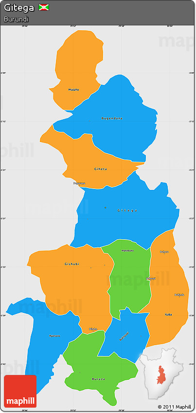 Political Simple Map of Gitega, single color outside
