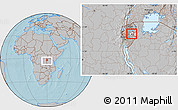 Gray Location Map of Gitobe, highlighted parent region, within the entire country, hill shading