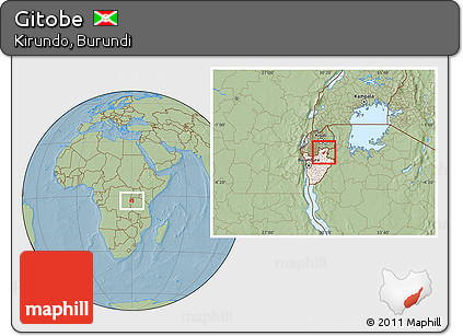 Savanna Style Location Map of Gitobe, highlighted country, hill shading