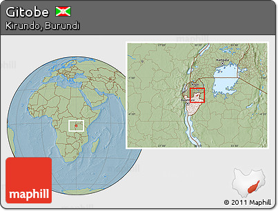 Savanna Style Location Map of Gitobe, highlighted country, hill shading