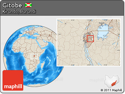 Shaded Relief Location Map of Gitobe, within the entire country