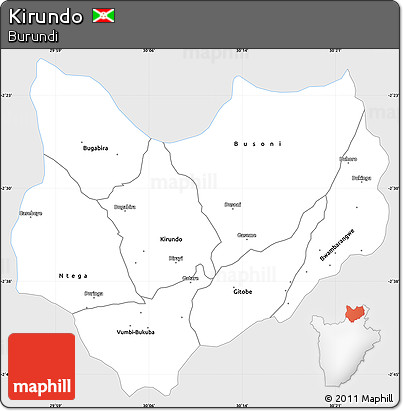 Silver Style Simple Map of Kirundo, single color outside