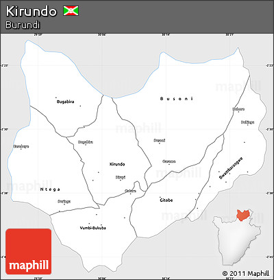 Silver Style Simple Map of Kirundo, single color outside