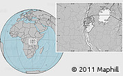 Blank Location Map of Burundi, gray outside, hill shading outside