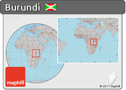 Gray Location Map of Burundi, within the entire continent