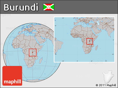 Gray Location Map of Burundi, within the entire continent