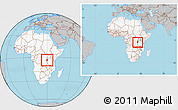 Gray Location Map of Burundi, highlighted continent, within the entire continent
