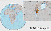 Physical Location Map of Burundi, gray outside