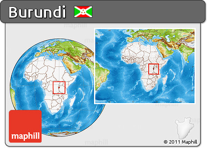 Physical Location Map of Burundi, highlighted continent, within the entire continent