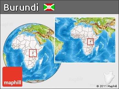 Physical Location Map of Burundi, highlighted continent, within the entire continent