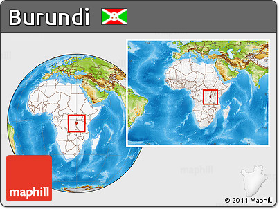 Physical Location Map of Burundi, highlighted continent, within the entire continent