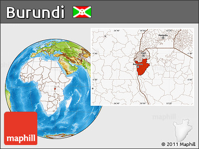 Physical Location Map of Burundi, highlighted continent
