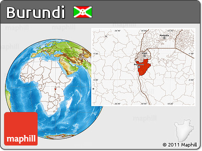 Physical Location Map of Burundi, highlighted continent