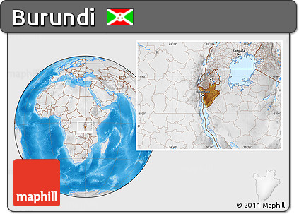 Physical Location Map of Burundi, lighten, desaturated, land only