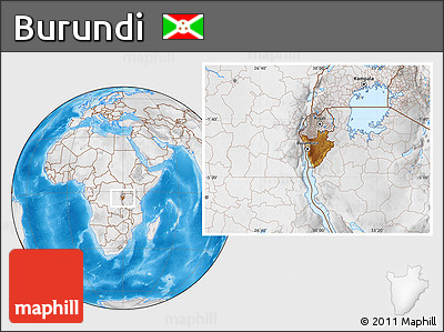 Physical Location Map of Burundi, lighten, desaturated, land only