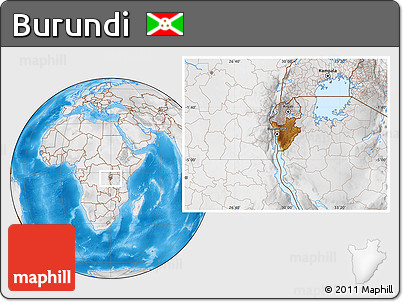 Physical Location Map of Burundi, lighten, desaturated, land only