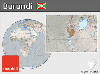 Satellite Location Map of Burundi, lighten, semi-desaturated