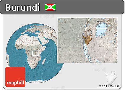 Satellite Location Map of Burundi, lighten, semi-desaturated, land only