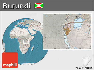 Satellite Location Map of Burundi, lighten, semi-desaturated, land only