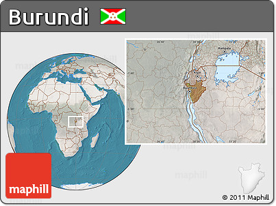 Satellite Location Map of Burundi, lighten, semi-desaturated, land only