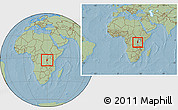 Savanna Style Location Map of Burundi, within the entire continent, hill shading