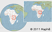 Savanna Style Location Map of Burundi, highlighted continent, within the entire continent, hill shading