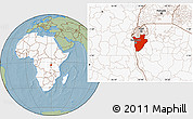 Savanna Style Location Map of Burundi, highlighted continent, hill shading