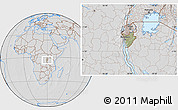 Savanna Style Location Map of Burundi, lighten, desaturated, hill shading