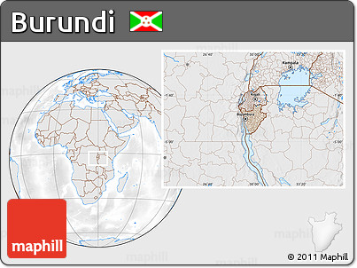 Shaded Relief Location Map of Burundi, lighten, desaturated