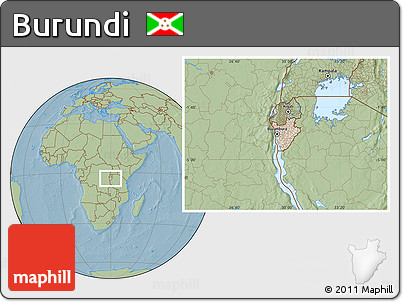 Shaded Relief Location Map of Burundi, savanna style outside, hill shading