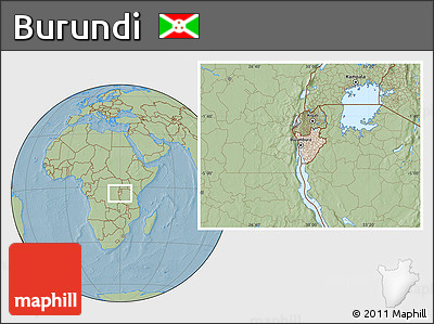 Shaded Relief Location Map of Burundi, savanna style outside, hill shading